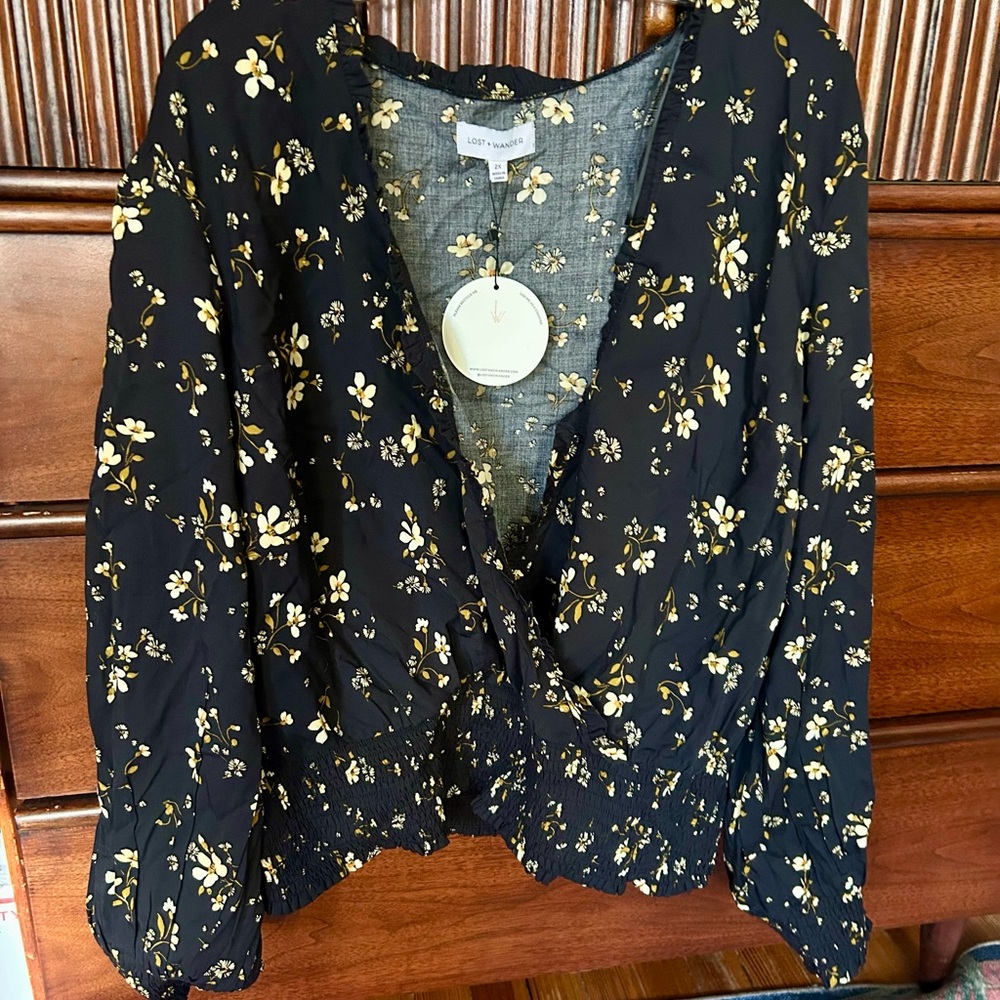 Lost & Wander Floral Black and Yellow Blouse NWT